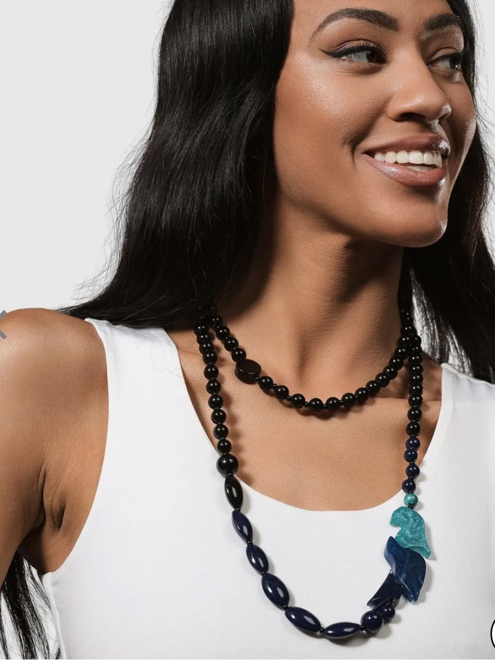 ALEMBIKA TAHITI BIRD BEAD NECKLACE, BLUE